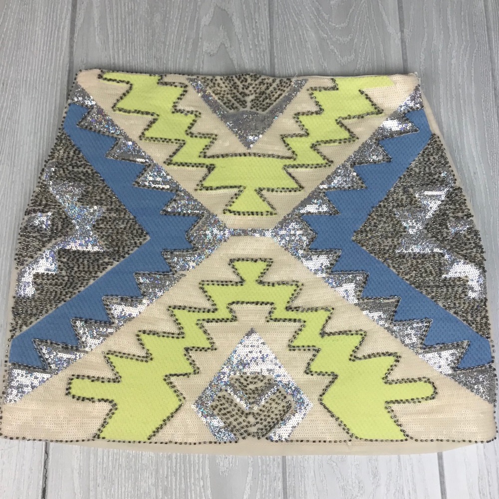 San Joy sequin detail side zip lined mini skirt